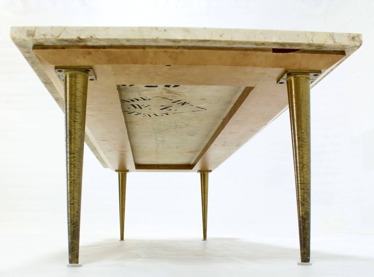 Very sleek design mid century modern marble-top coffee table. Nice hardwood bevelled frame base.