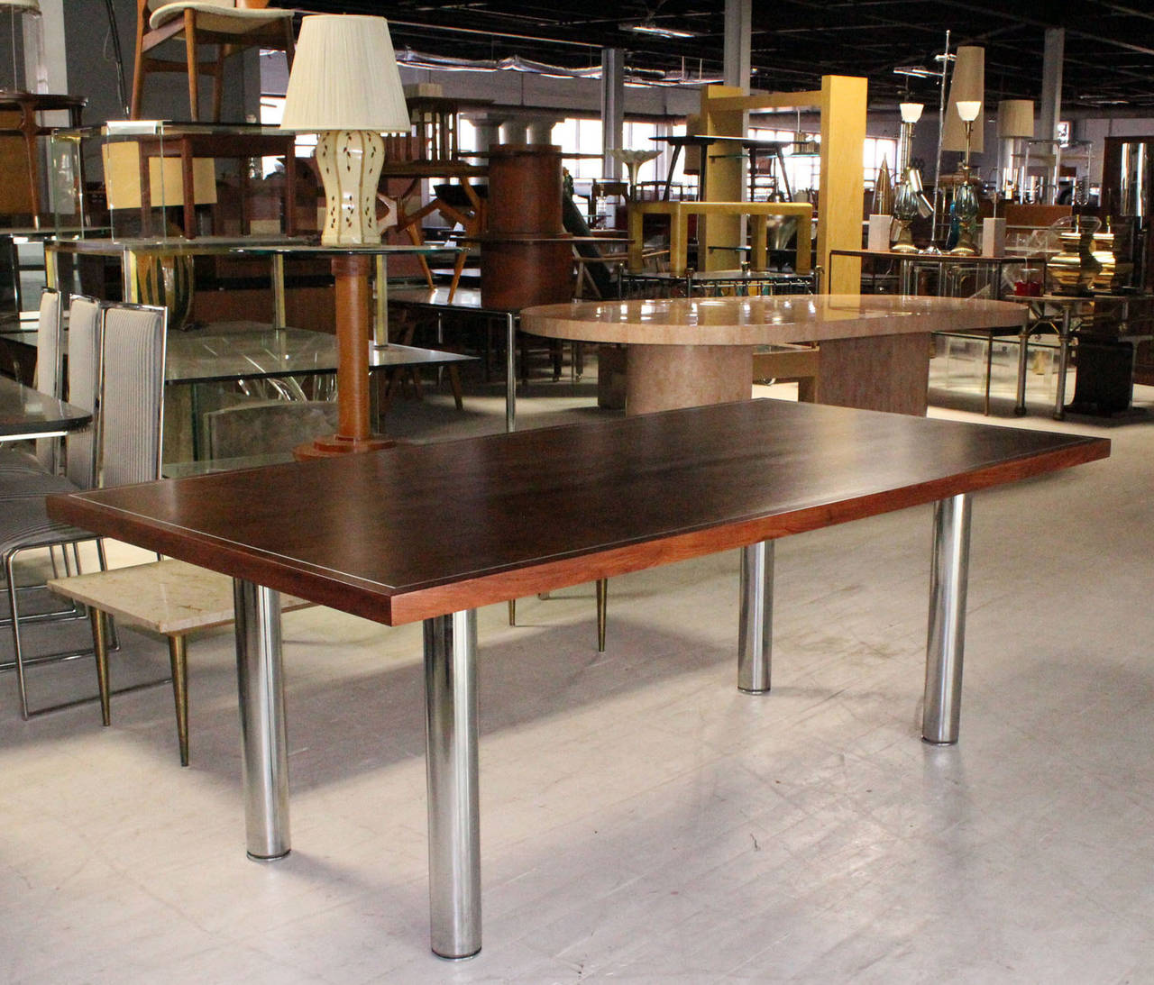 American Rosewood and Chrome Conference Dining Table