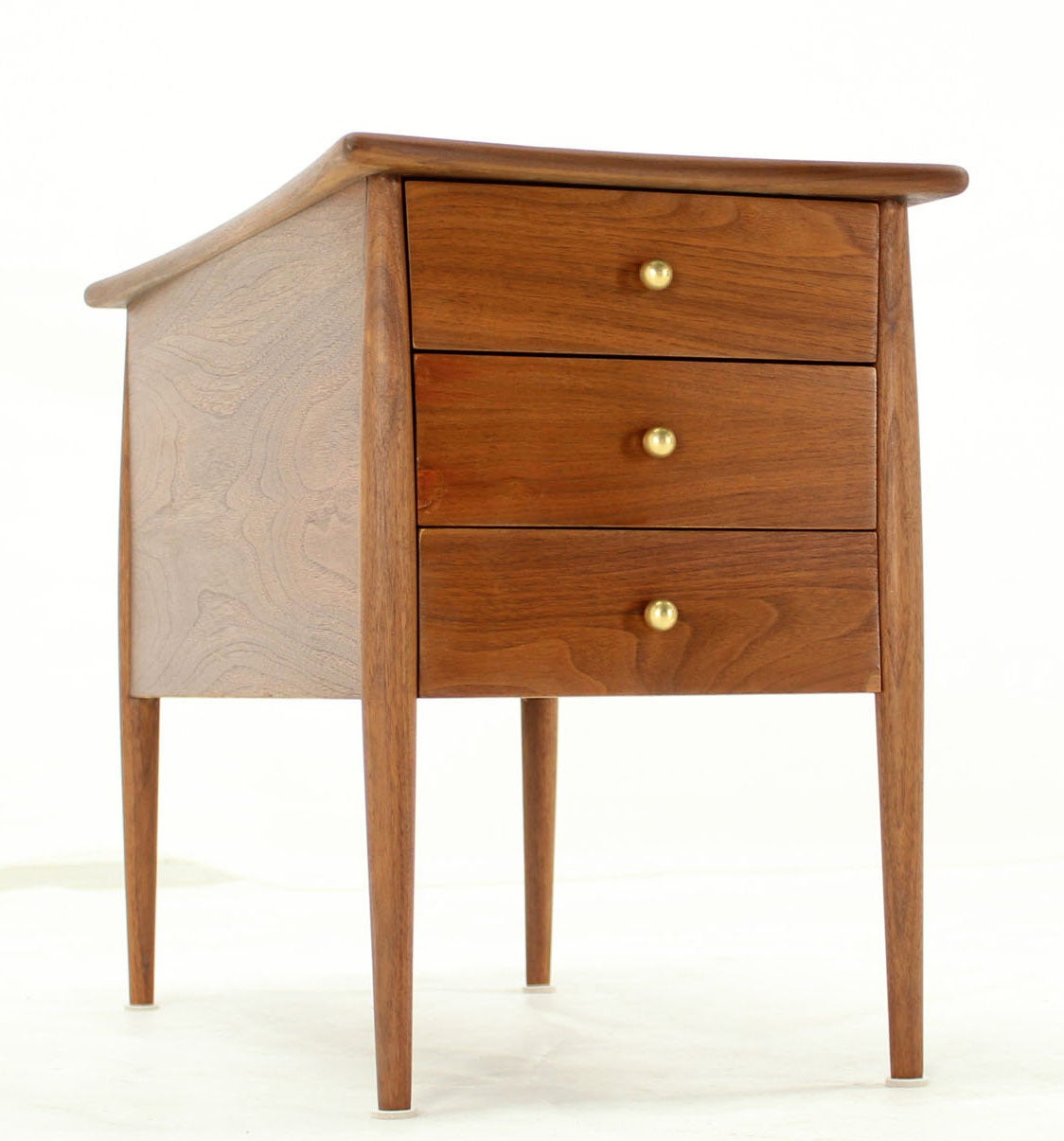 American Three Drawer Mid Century Modern Stand with Solid Brass Ball Pulls For Sale