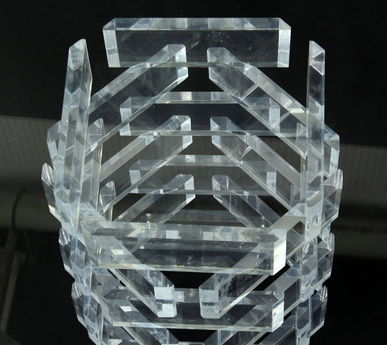 Glass Single Stacked Lucite Blocks Pedestal Gueridon Round Center Table