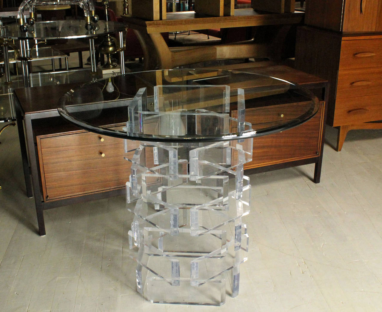 Single Stacked Lucite Blocks Pedestal Gueridon Round Center Table 3
