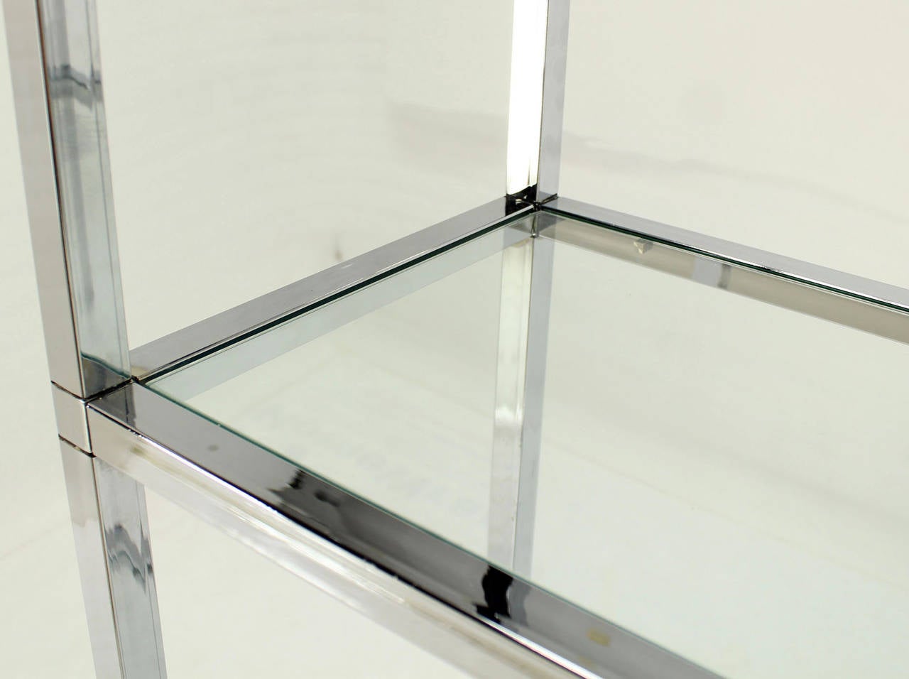 Polished Narrow and Tall Mid-Century Modern Chrome and Glass Etagere Shelf