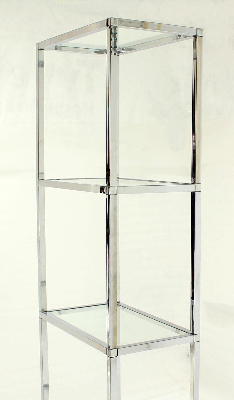 Narrow and Tall Mid-Century Modern Chrome and Glass Etagere Shelf In Excellent Condition In Rockaway, NJ