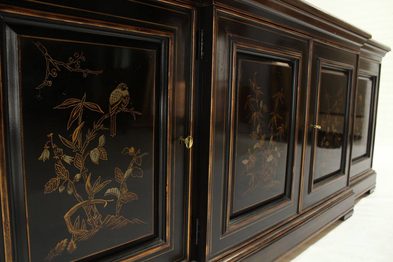 Gold Leaf Two Tone Chinoiserie Four Doors Drexel Server Cabinet