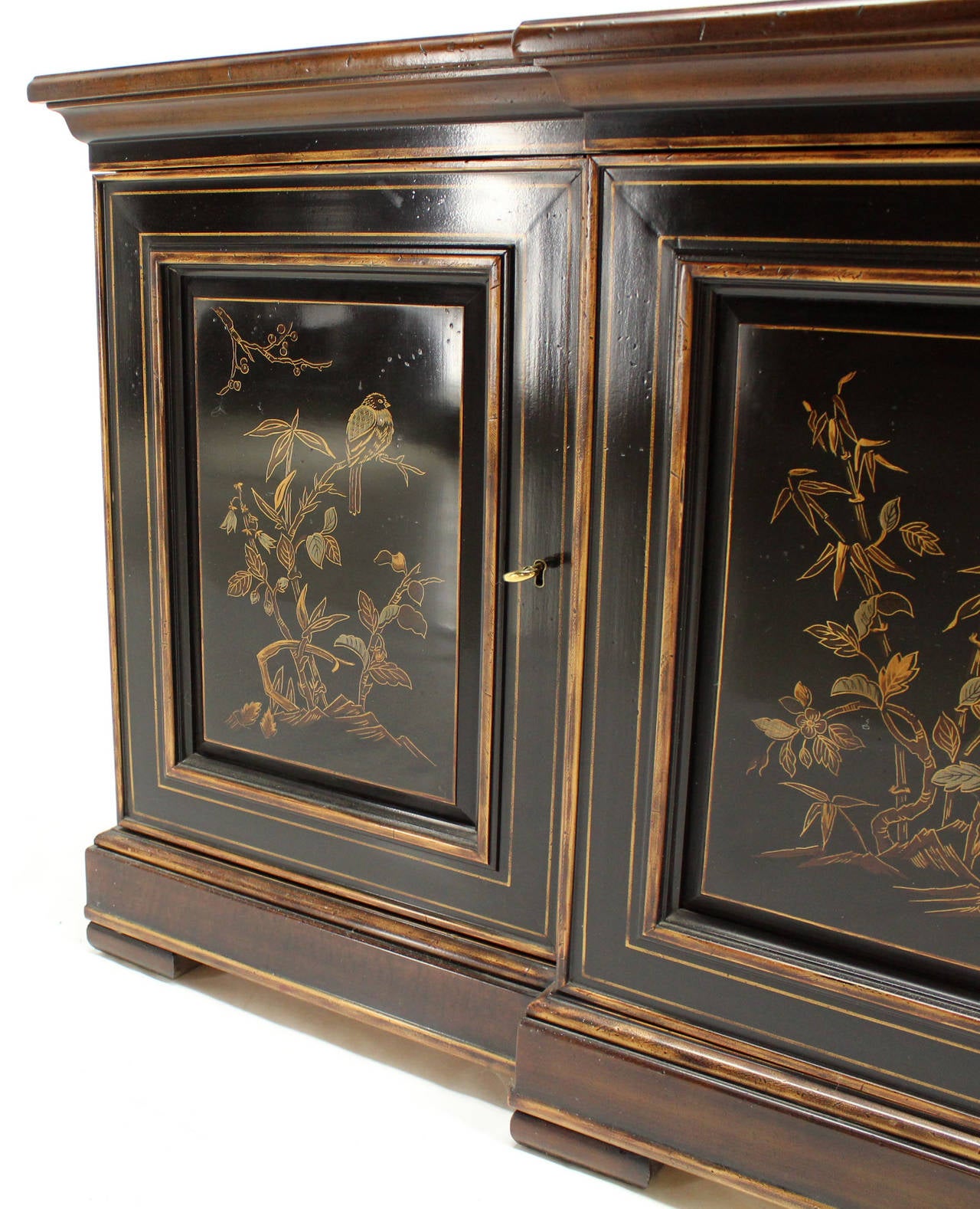 American Two Tone Chinoiserie Four Doors Drexel Server Cabinet