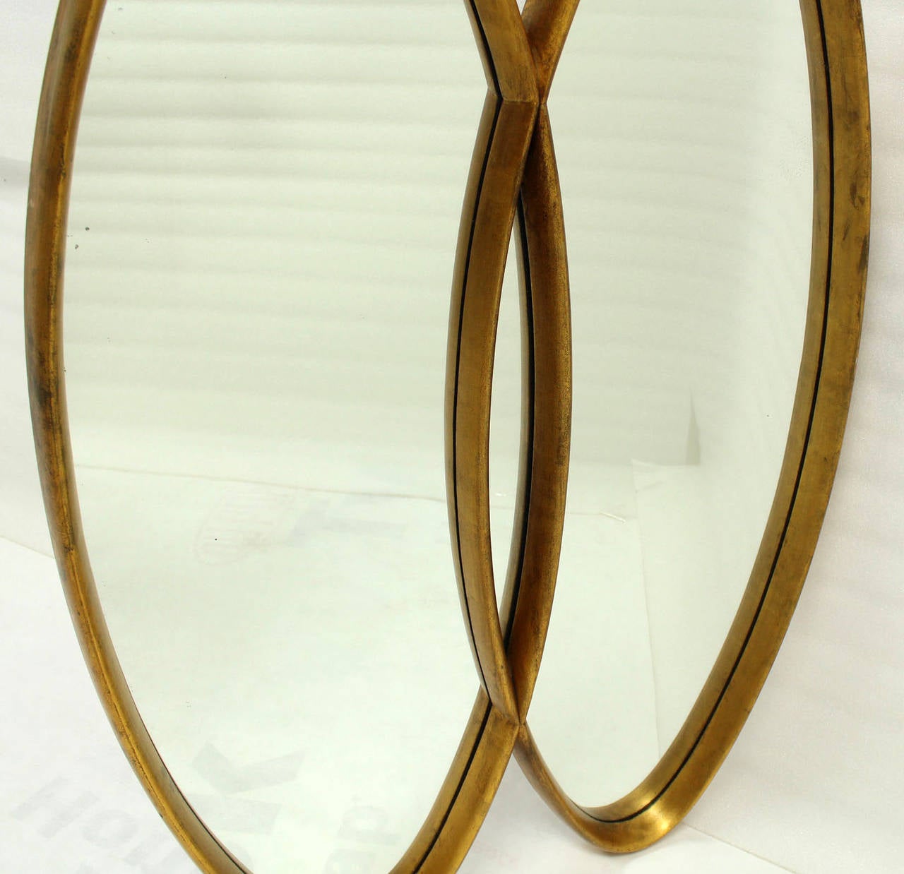 Mid-Century Modern Dual Interlocking Oval Gold Frame Mirror