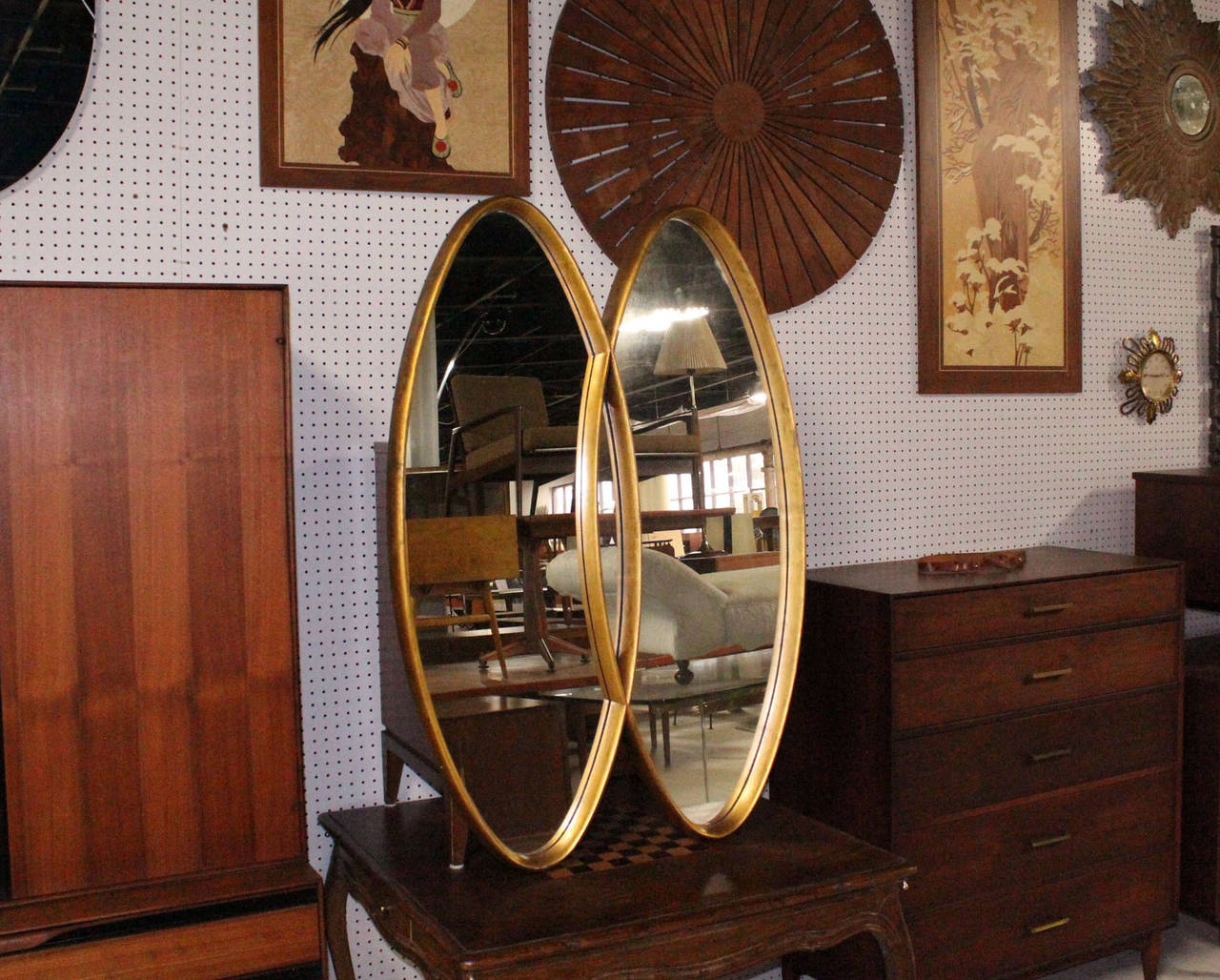 Gilt Dual Interlocking Oval Gold Frame Mirror