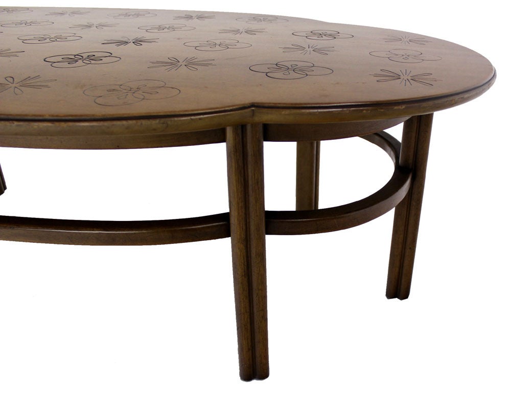 Mid-Century Modern Walnut, Decorative Oval Coffee Table 2