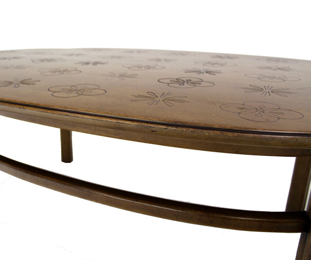 Mid-Century Modern Walnut, Decorative Oval Coffee Table 3