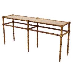Faux Bamboo Tortoise Shell Finish Console Hall Table