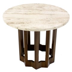 Travertine Top Occasional Mid Century Modern Side Table