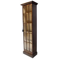 Vintage Tall Narrow, Crown Glass Bookcase Cabinet High Quality