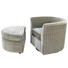 Barrel-Back Swivel Mid-Century Modern Lounge Chair and Ottoman