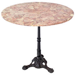 Cast Iron Base  Pink Marble Top Pedestal Table