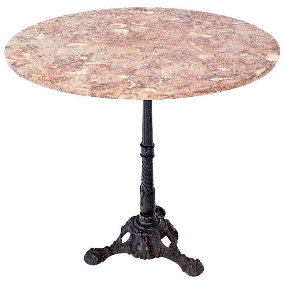 Cast Iron Base  Pink Marble Top Pedestal Table