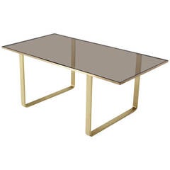 Solid Brass and Smoked Glass, Mid-Century Modern Rectangle Coffee Table