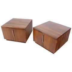 Pair of Mid-Century Modern Cube Shape End Table Cabinets in Rosewood Walnut
