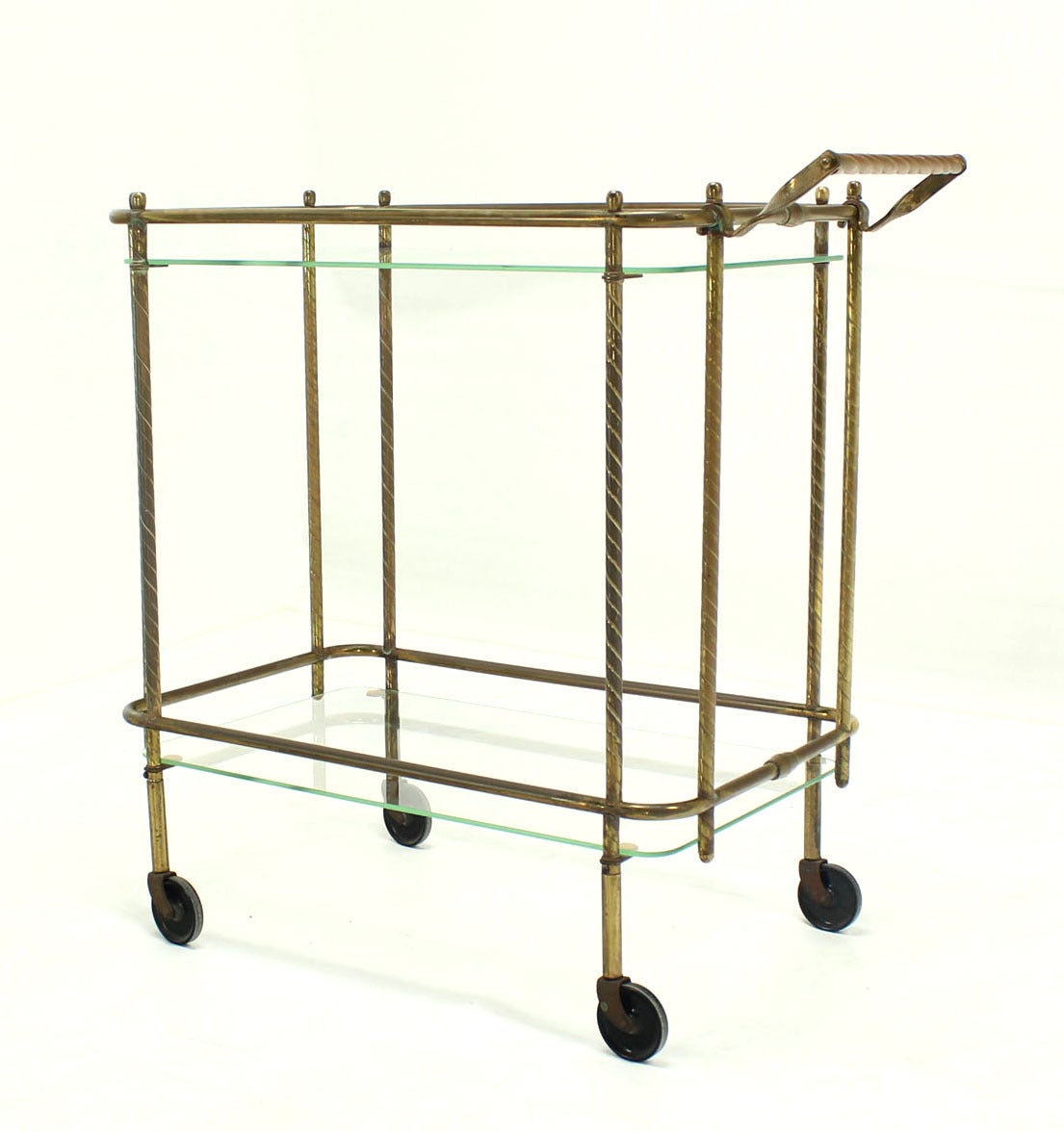 20th Century Brass Tube Frame and Glass  Rectangular Tea Bar Cart