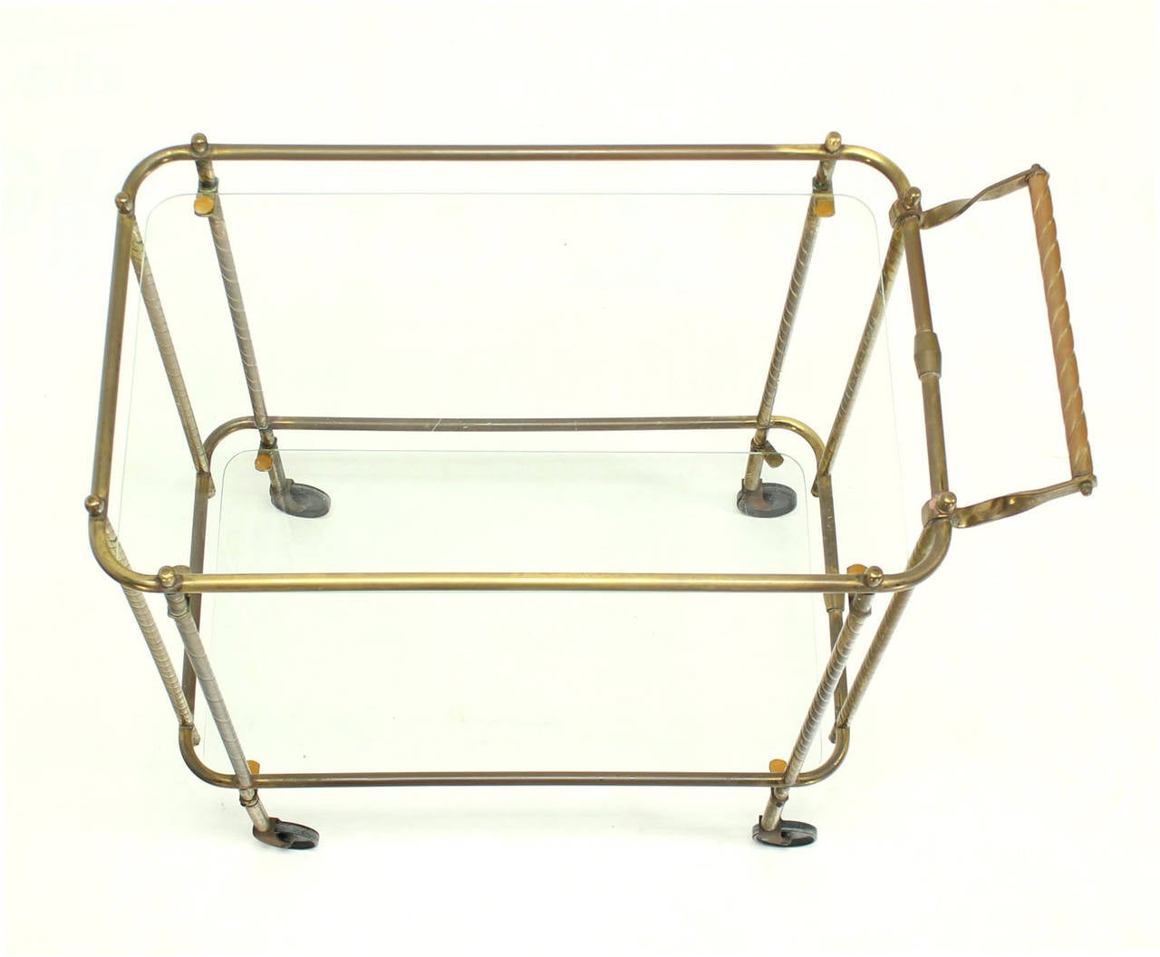 Mid-Century Modern Brass Tube Frame and Glass  Rectangular Tea Bar Cart