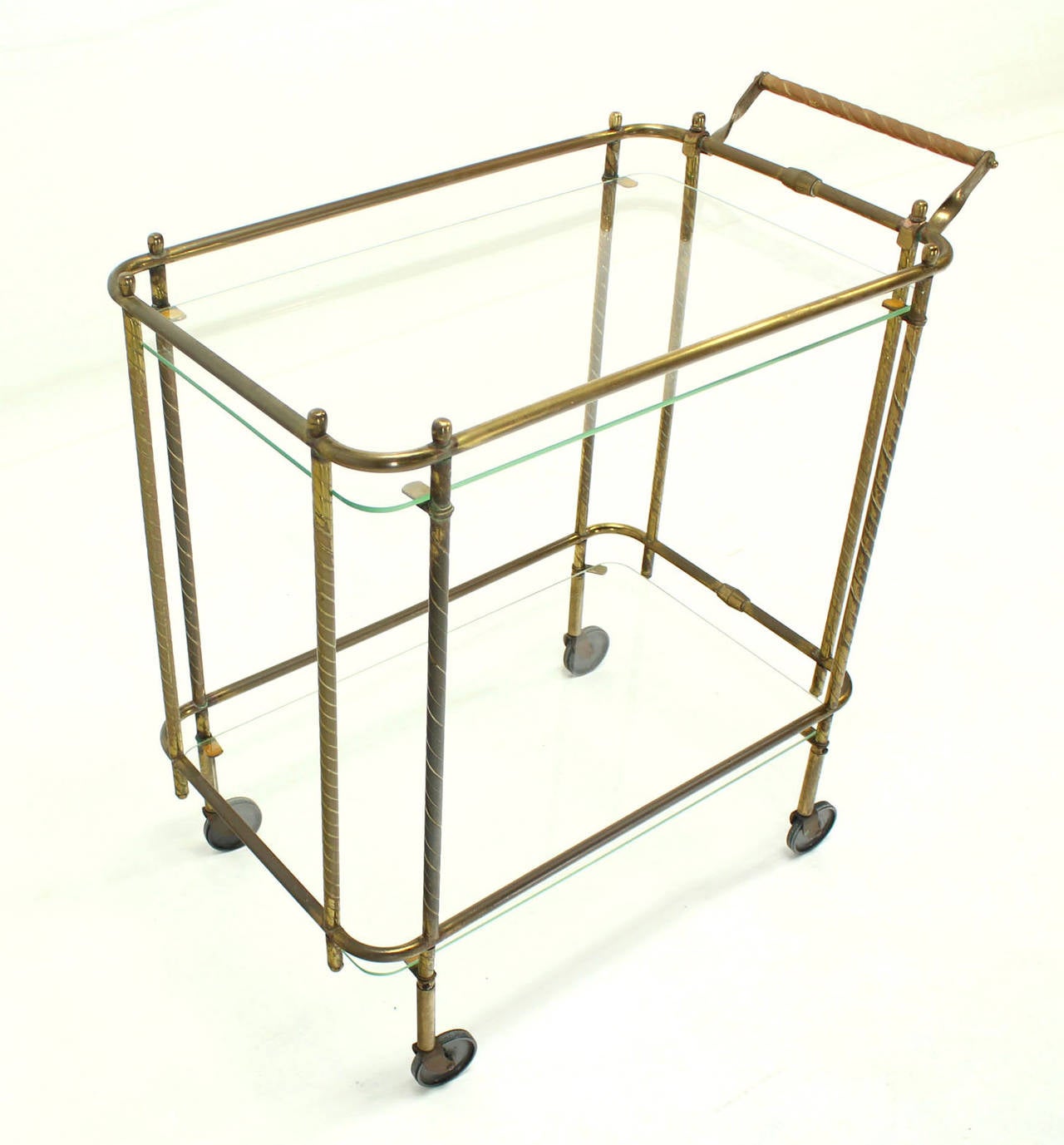 Brass Tube Frame and Glass  Rectangular Tea Bar Cart In Good Condition In Rockaway, NJ