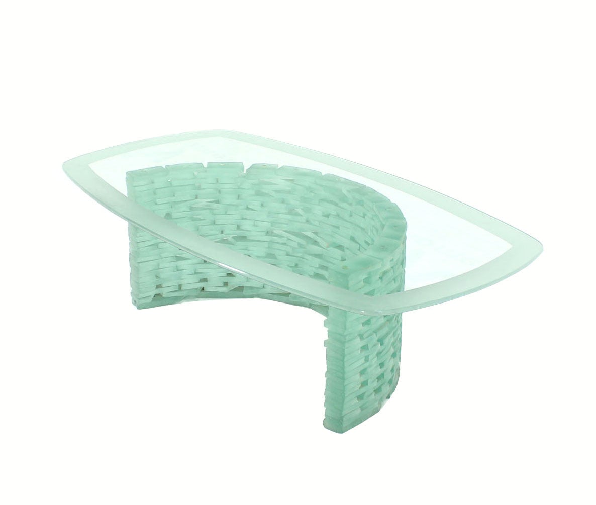 American Sculptural Glass C Shape Base Coffee Table Stacked Ice Looking Glass Base For Sale