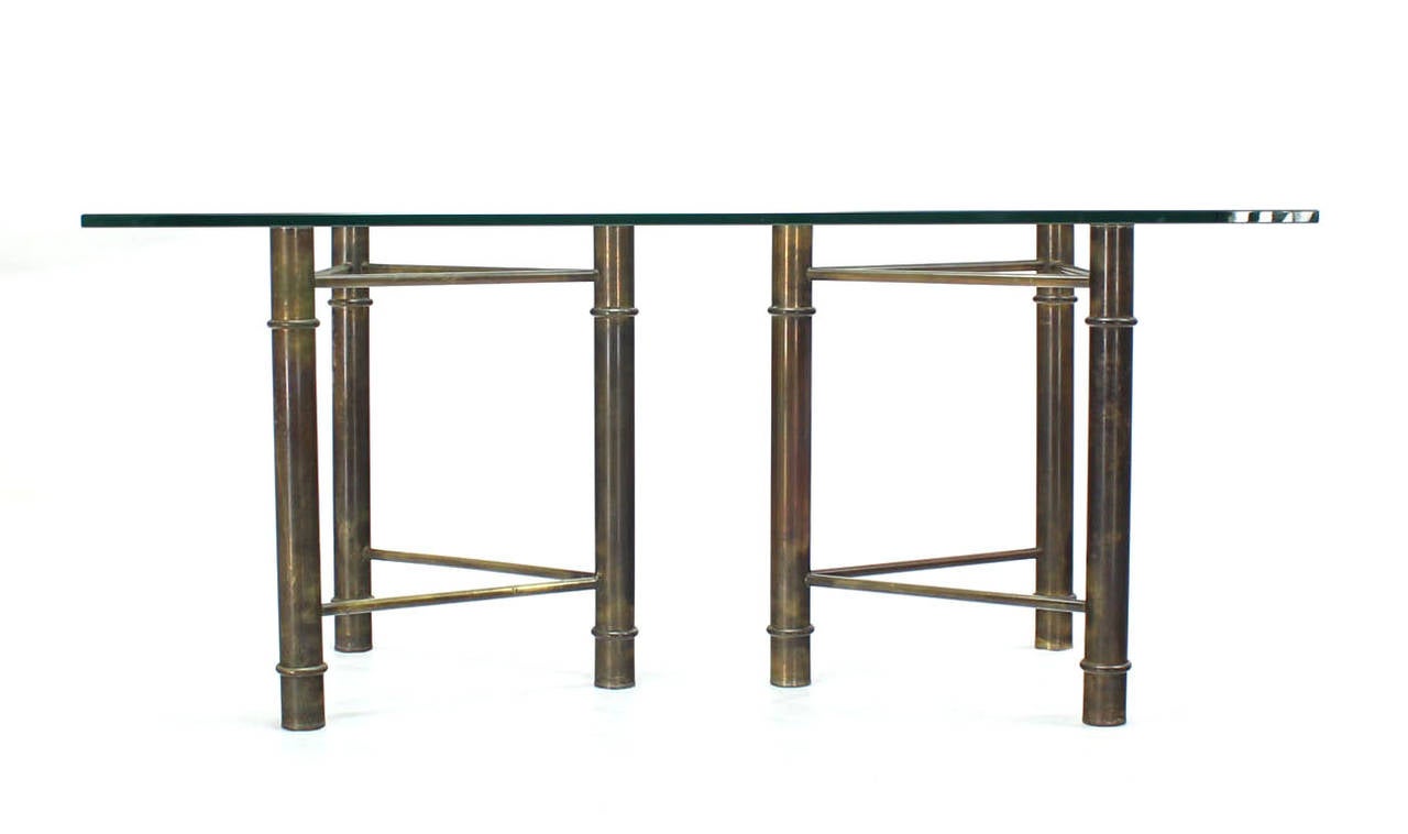 American Mastercraft Solid Brass Faux Bamboo Base Glass Top Rectangle Dining Table