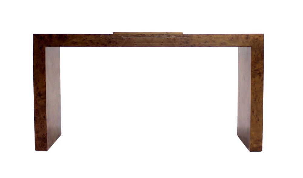 American Mid Century Burl Wood Walnut Adjustable Lift Tilt Top Console Table