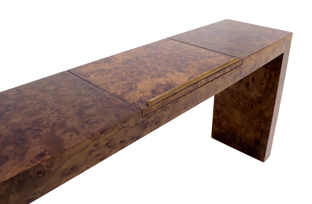 Mid Century Burl Wood Walnut Adjustable Lift Tilt Top Console Table In Excellent Condition In Rockaway, NJ