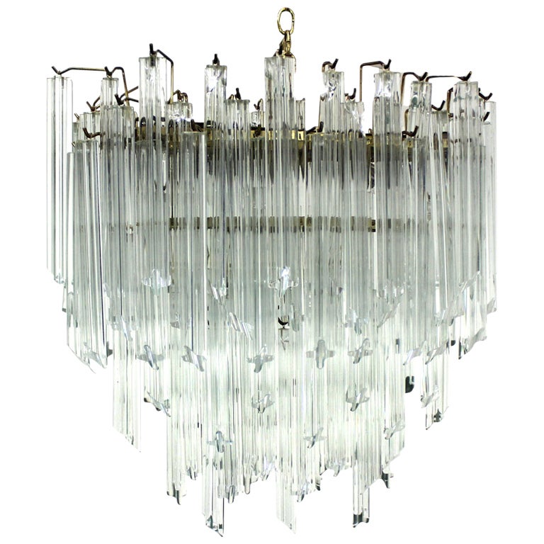 Camer Mid-Century Modern Murano Chandelier Glass Prisms Light Fixture