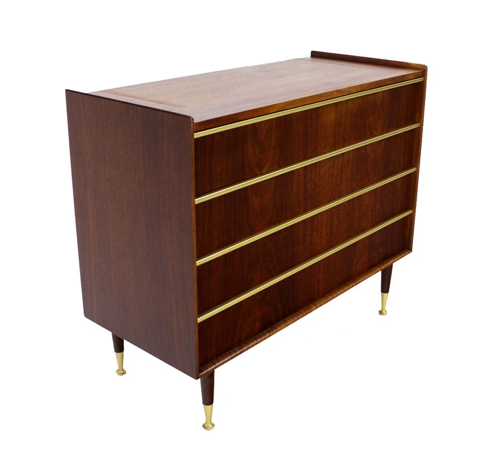 Mid-20th Century Edmond Spence Walnut High Chest or Dresser with Brass Inlay