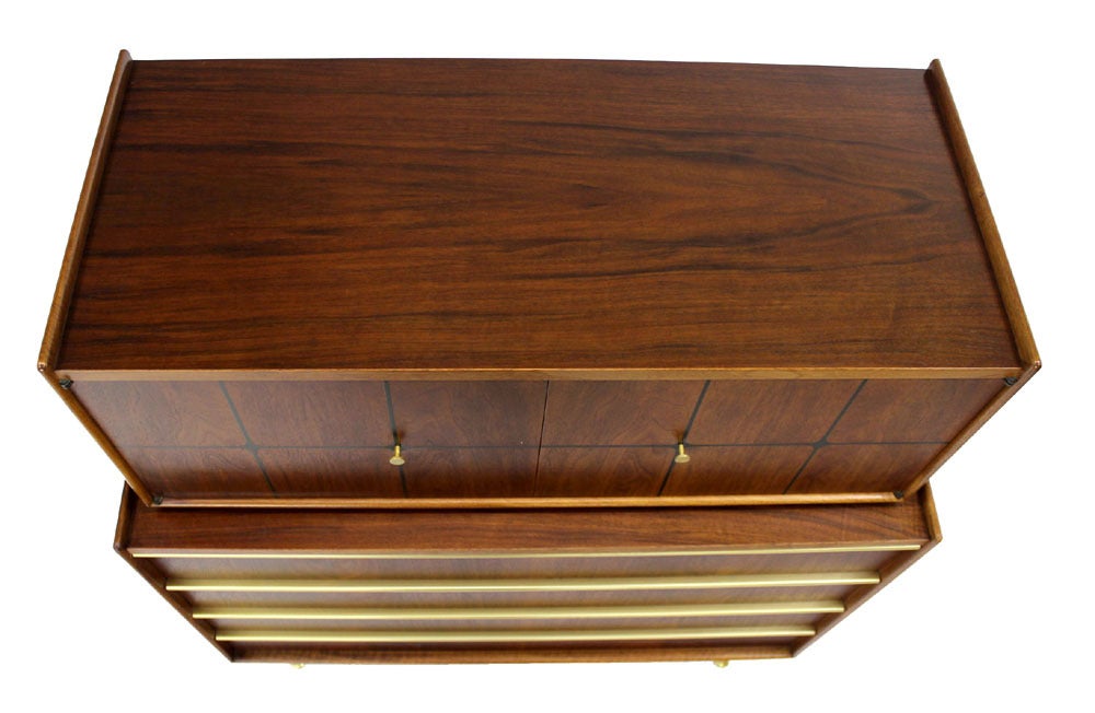 Edmond Spence Walnut High Chest or Dresser with Brass Inlay 3