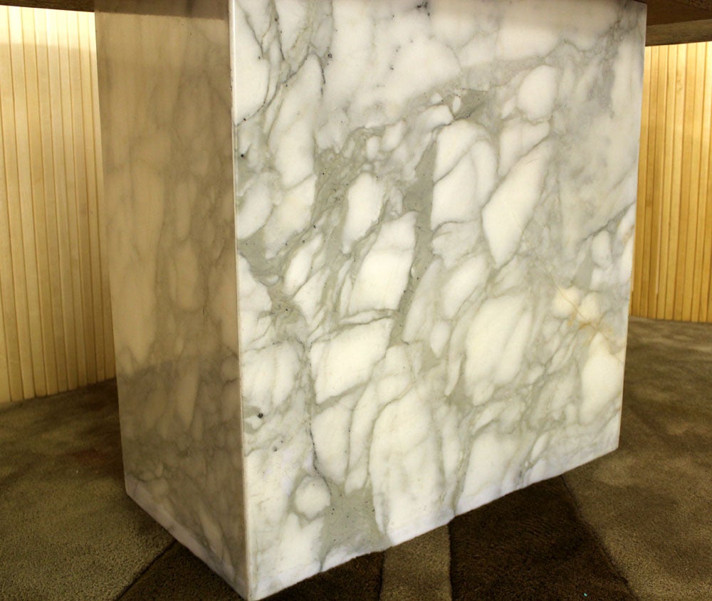 Mid Century Modern Single Pedestal Marble Top Dining Table