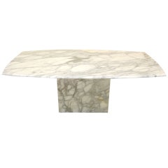 Mid Century Modern Single Pedestal Marble Top Dining Table