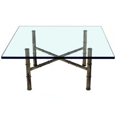X Base Brass Faux Bamboo Square Glass Top Coffee Table