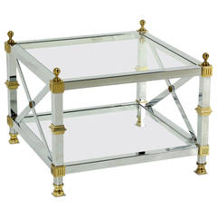 Tow Tier Glass Top Chrome Brass X-Base Square Side or End Table 