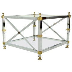 Glass Chrome Brass X Base Square Side Coffee End Table
