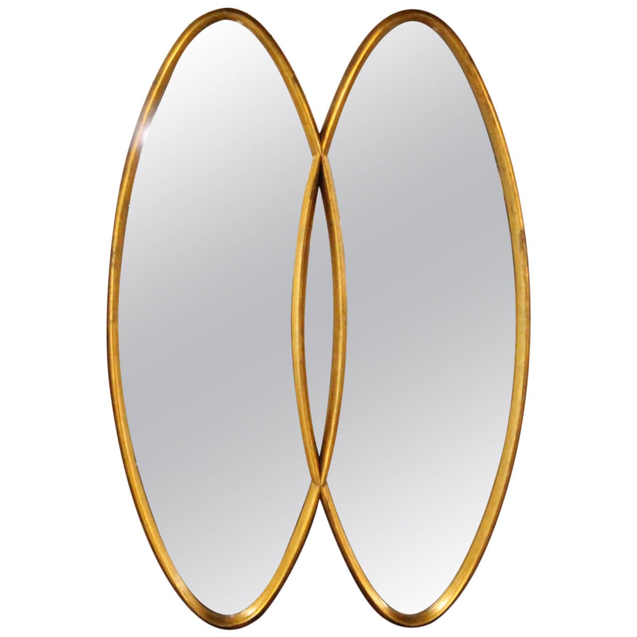 Dual Interlocking Oval Gold Frame Mirror For Sale at 1stDibs