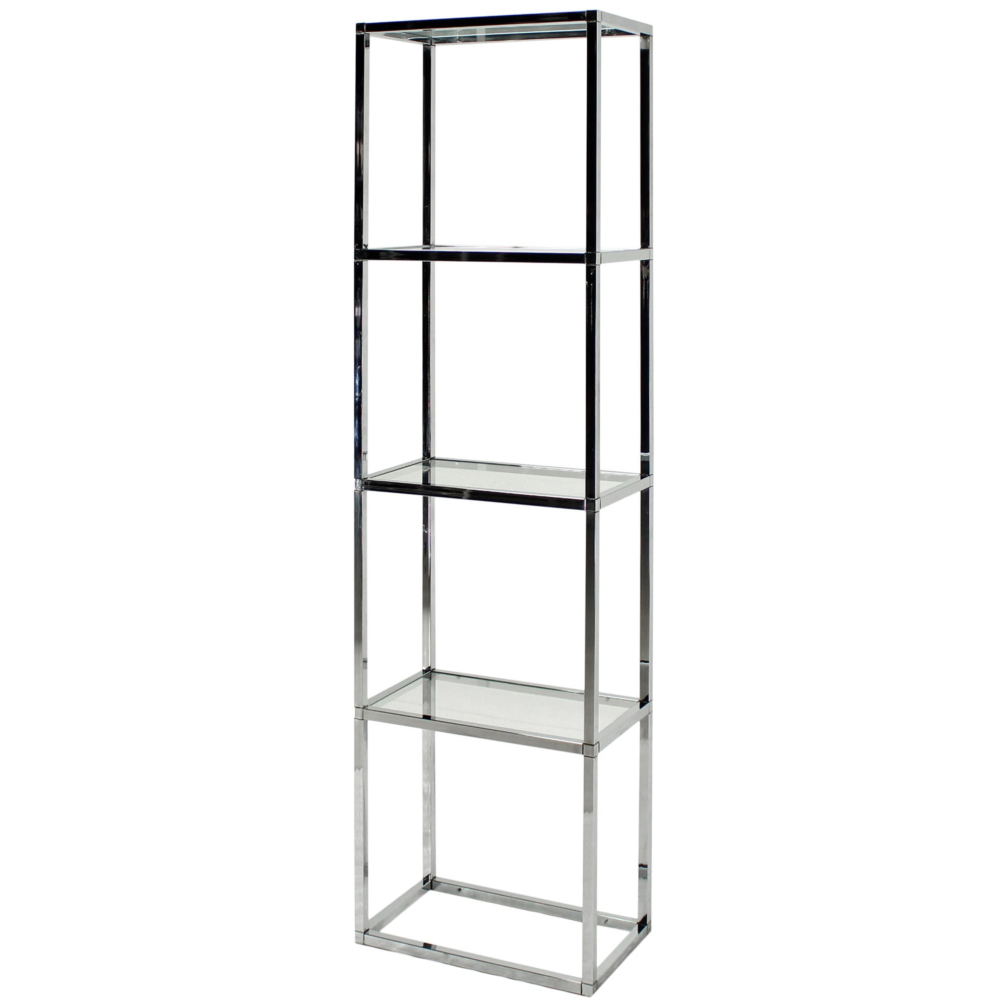 Narrow and Tall Mid-Century Modern Chrome and Glass Etagere Shelf