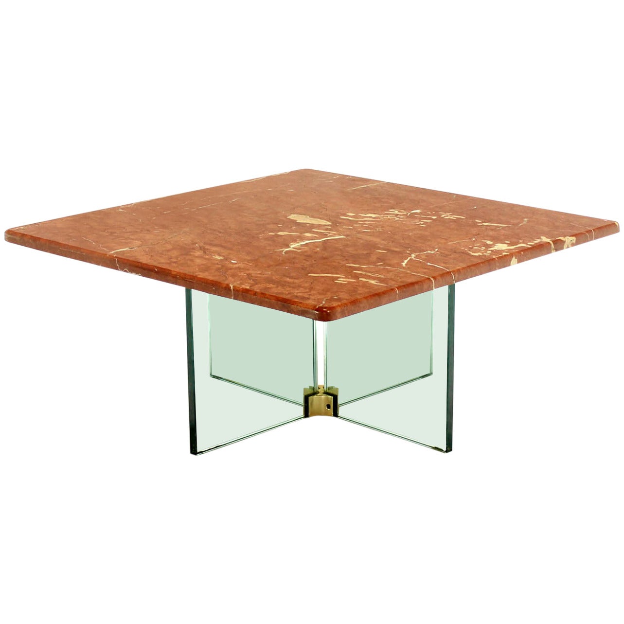 Glass X Cross Base Coffee Table w/ Marble Top