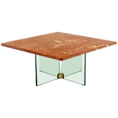 Glass X Cross Base Coffee Table w/ Marble Top