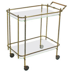 Brass Tube Frame and Glass  Rectangular Tea Bar Cart