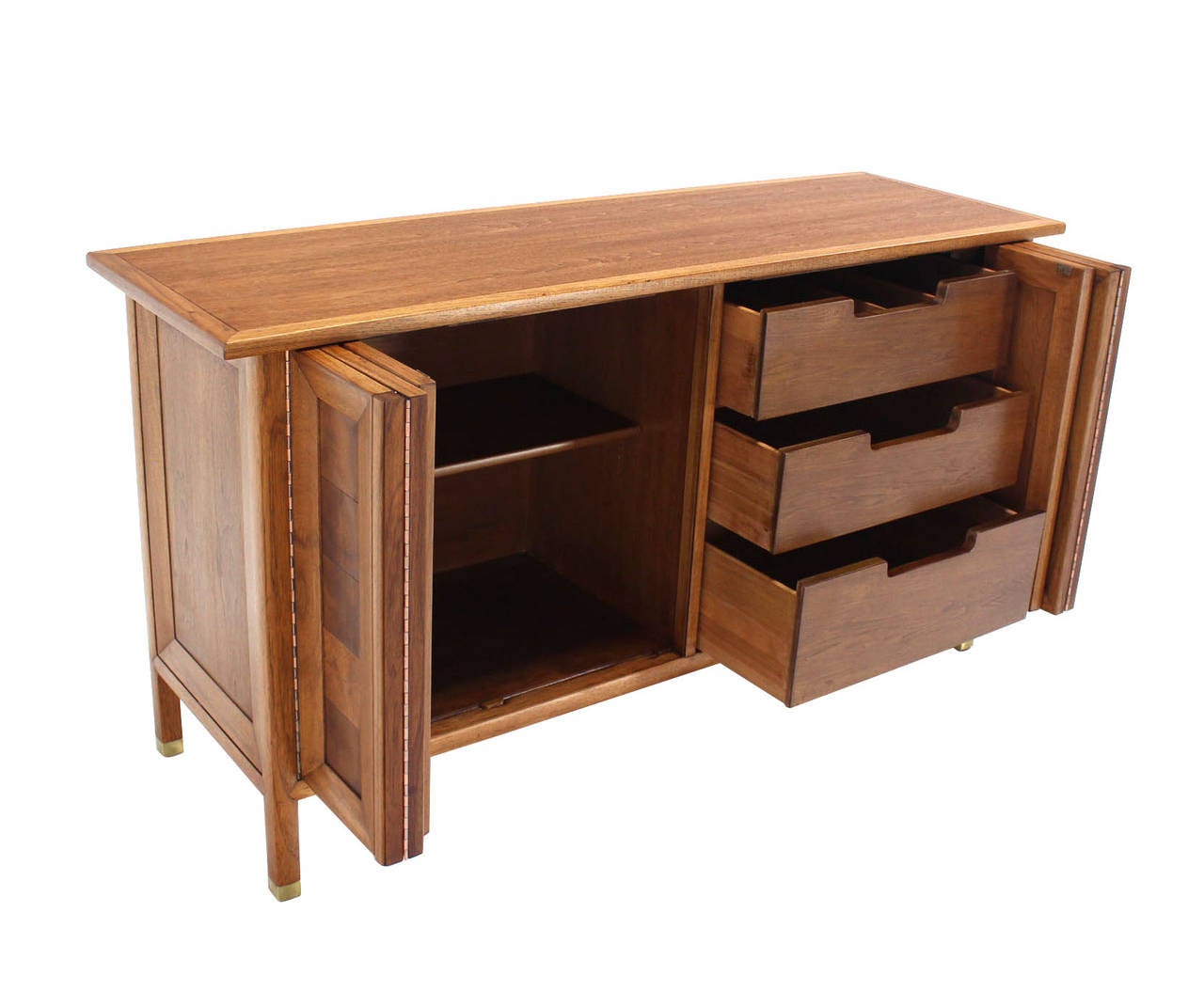 Lacquered Mid-Century Modern Dresser Credenza with Folding Doors Brass Hardware