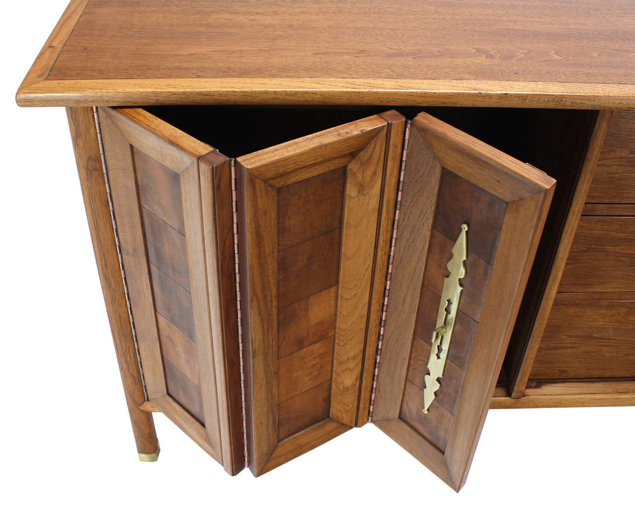 20th Century Mid-Century Modern Dresser Credenza with Folding Doors Brass Hardware