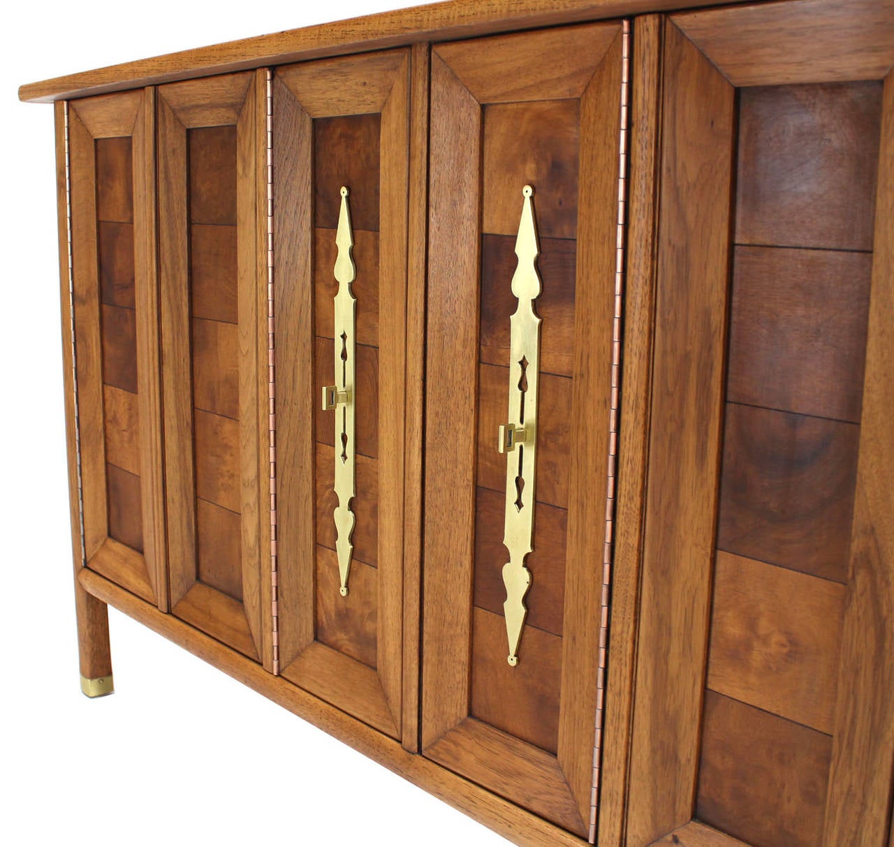 Mid-Century Modern Dresser Credenza with Folding Doors Brass Hardware 1
