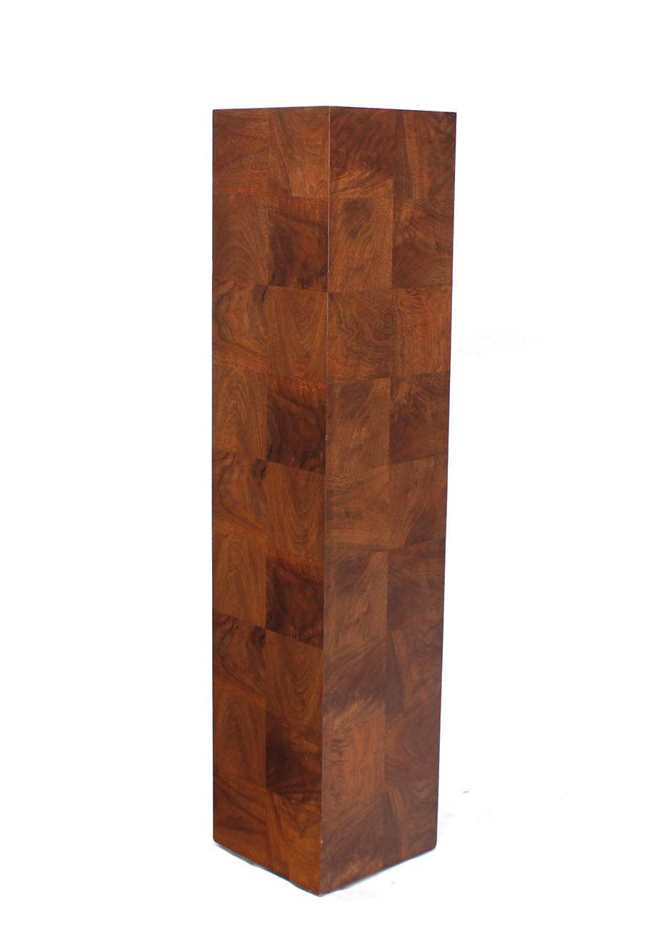 20th Century Burl Walnut Patch Work Square Tall Pedestal 