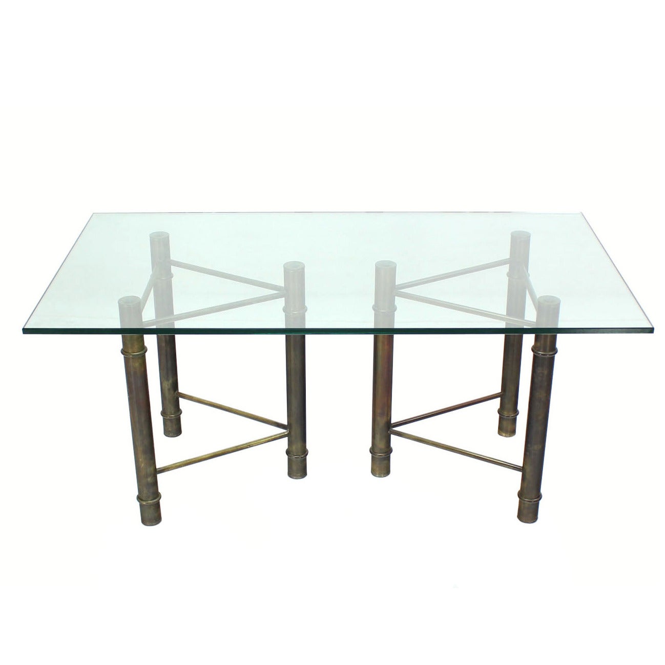 Mastercraft Solid Brass Faux Bamboo Base Glass Top Rectangle Dining Table