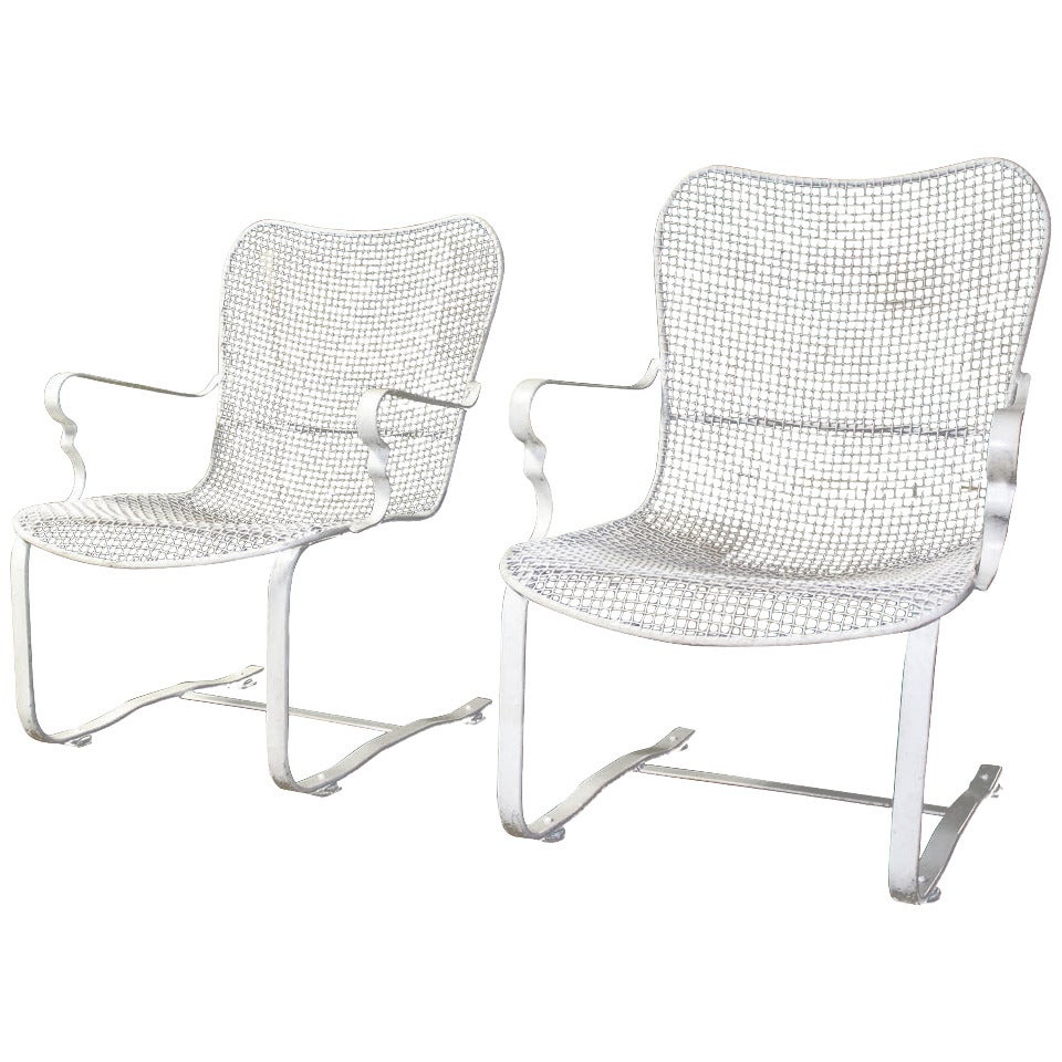 Pair of Mid-Century Modern Rocking Wire Mesh Chairs by Russell Woodard