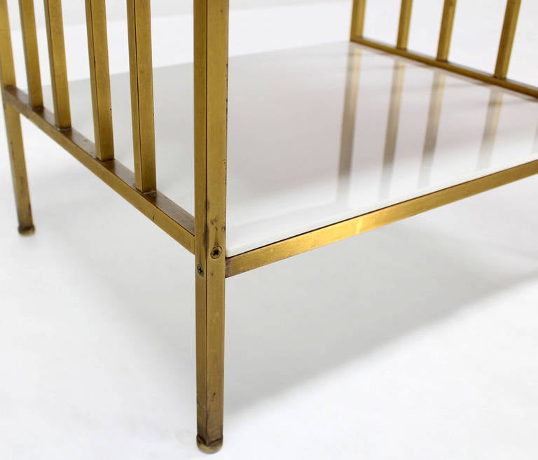 Mid-Century Modern Solid Brass Mid Century Modern End Side Table One Drawer Stand Smoked Glass Top