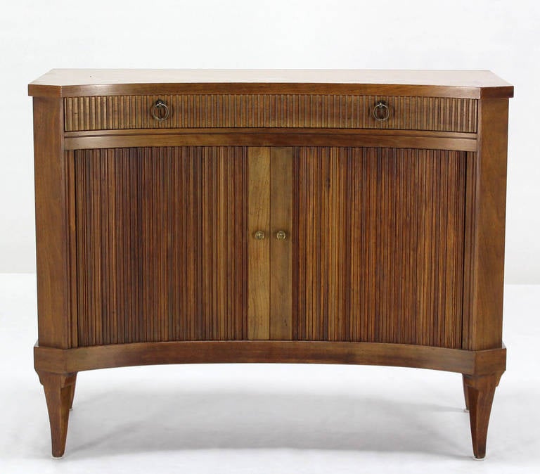Baker Mid Century Modern Curved Front Tambour Doors Fruitwood Server 2