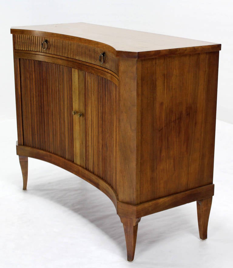 Baker Mid Century Modern Curved Front Tambour Doors Fruitwood Server 3